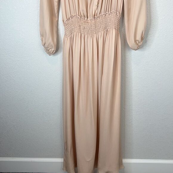 NWT LoveShackFancy Smocked Washed Silk Maxi Dress In Powder Pink- Size XS - Picture 6 of 15